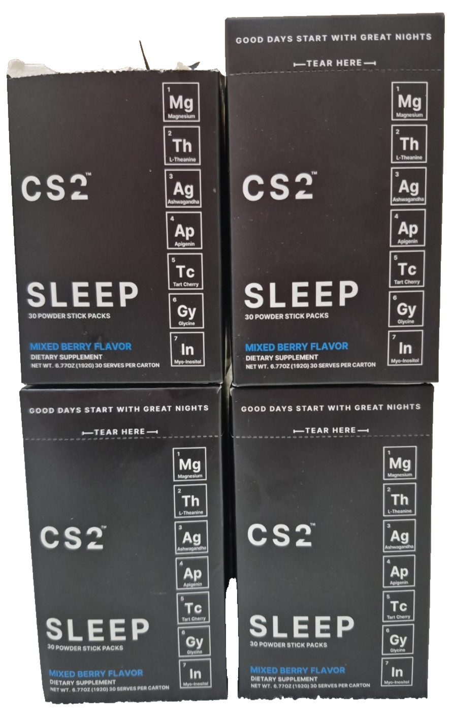 Lot of 4 CS2 Sleep Drink Mix 119 Powder Stick Packs Mixed Berry Exp 04/2028