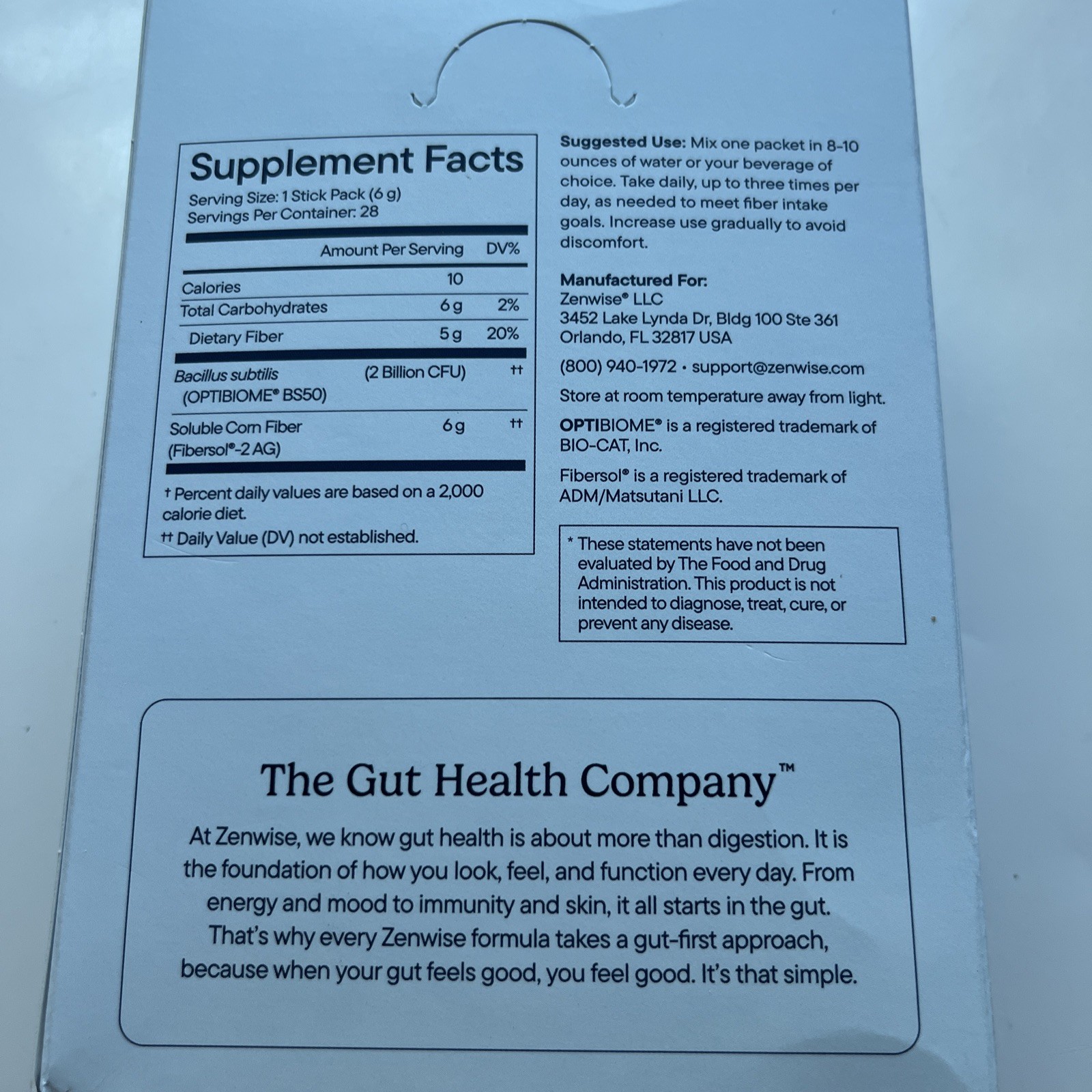 Zenwise Metabolism + Gut Daily Prebiotic Fiber & Probiotics 28 Stick Packs – New