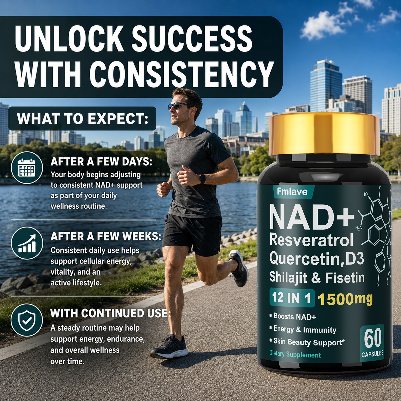NAD+ Supplement for Anti-Aging Energy Focus & Nicotinamide Riboside Resveratrol
