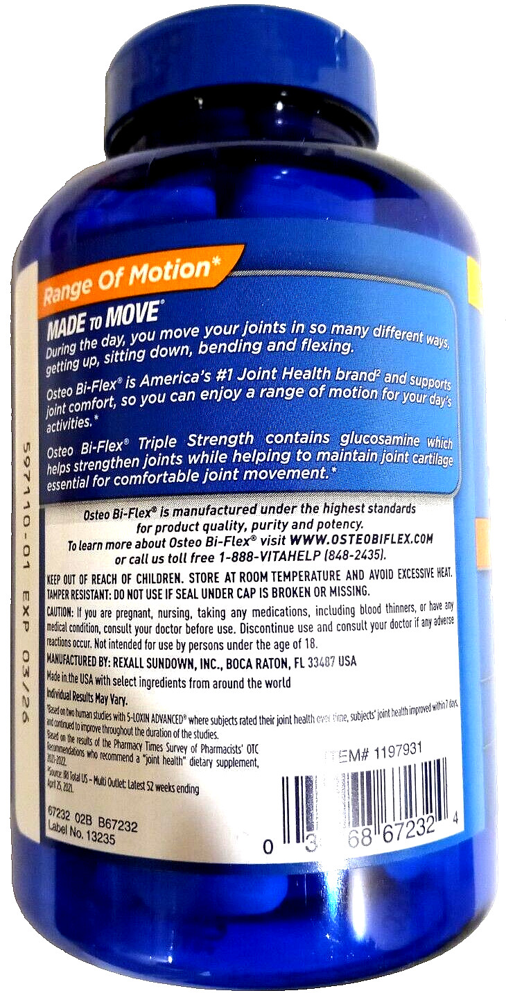 Osteo Bi-Flex Triple Strength Joint Health & Shield 200 Tabs EXP 01/2026