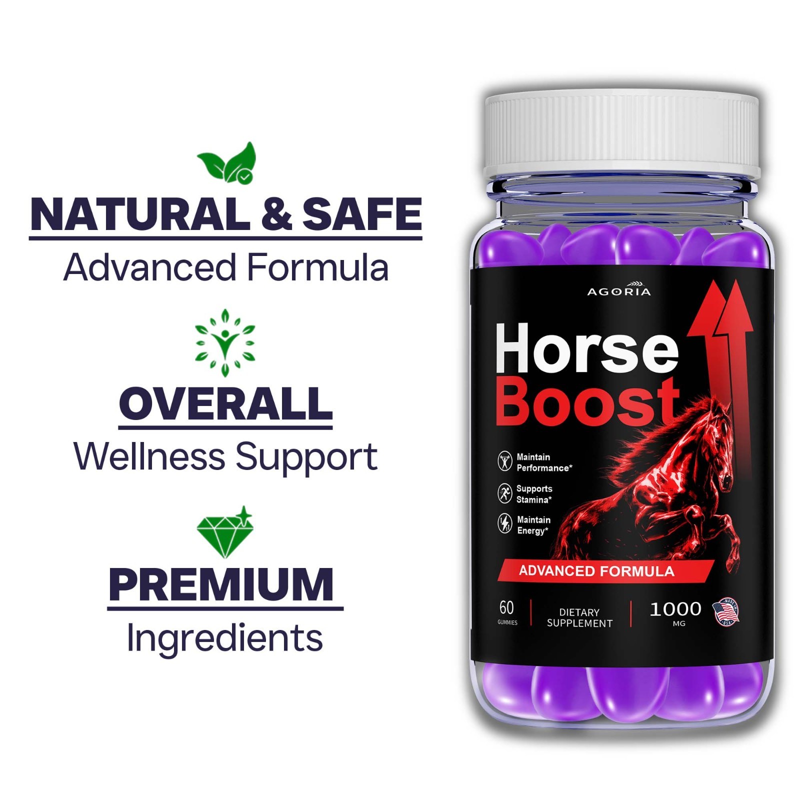 (1 Pack) Horse Boost Gummies Male Health Support Formula HorseBoost 60 Gummies