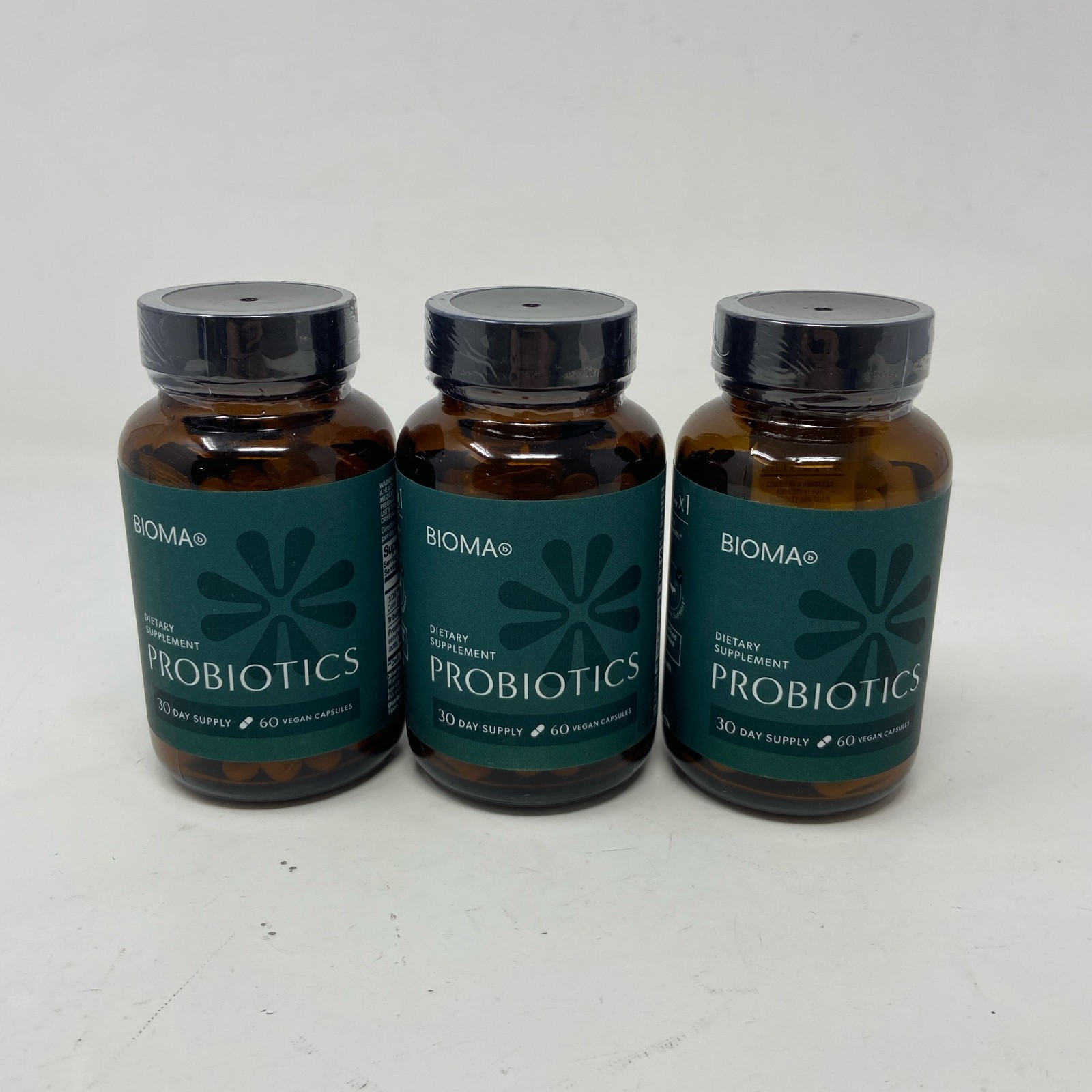 BIOMA Probiotics 60 Vegan Caps 3-Pack, Amber Glass Bottles