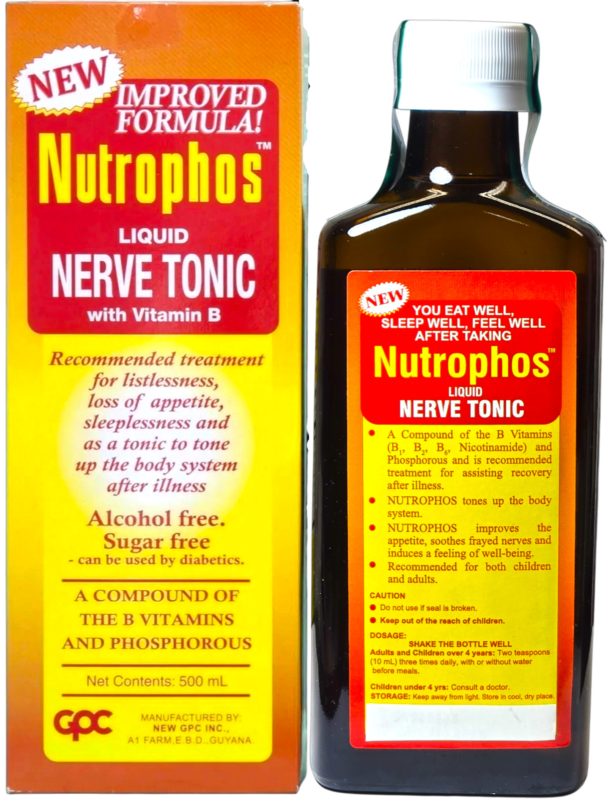 Nutrophos Liquid Nerve Tonic with B Vitamin, Alcohol & Sugar free 500ml