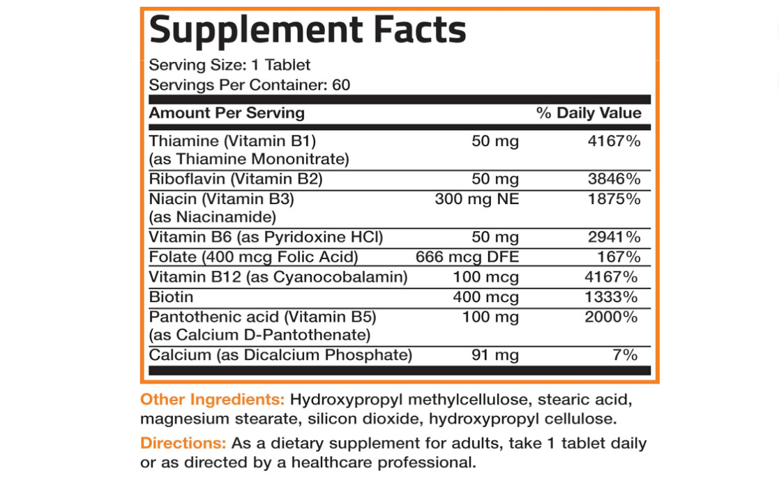 Bronson Super B Vitamin B Complex Sustained Release for Energy, 60 Tablets | B1,