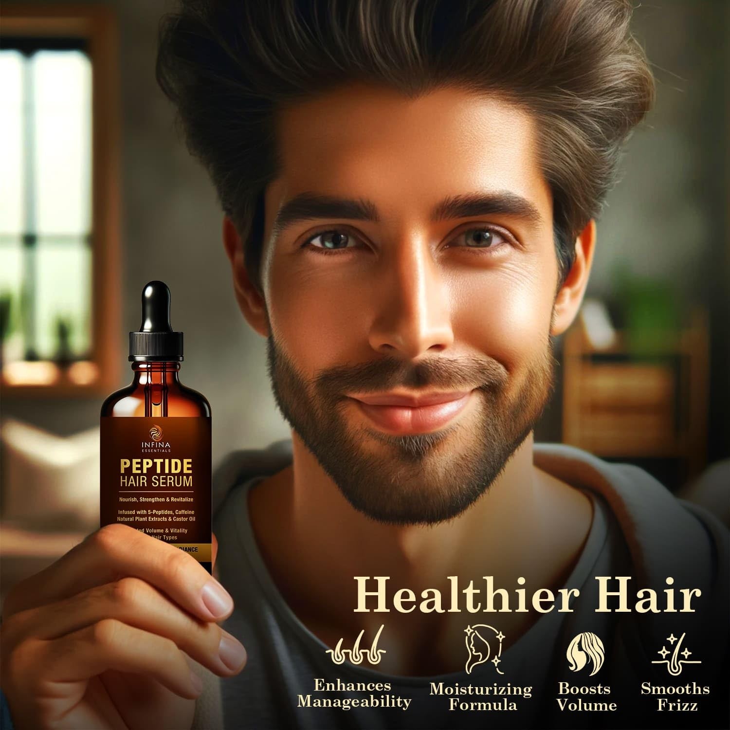 INFINA ESSENTIALS Peptide Hair Serum for Growth Men 2 Fl Oz (Pack of 1)