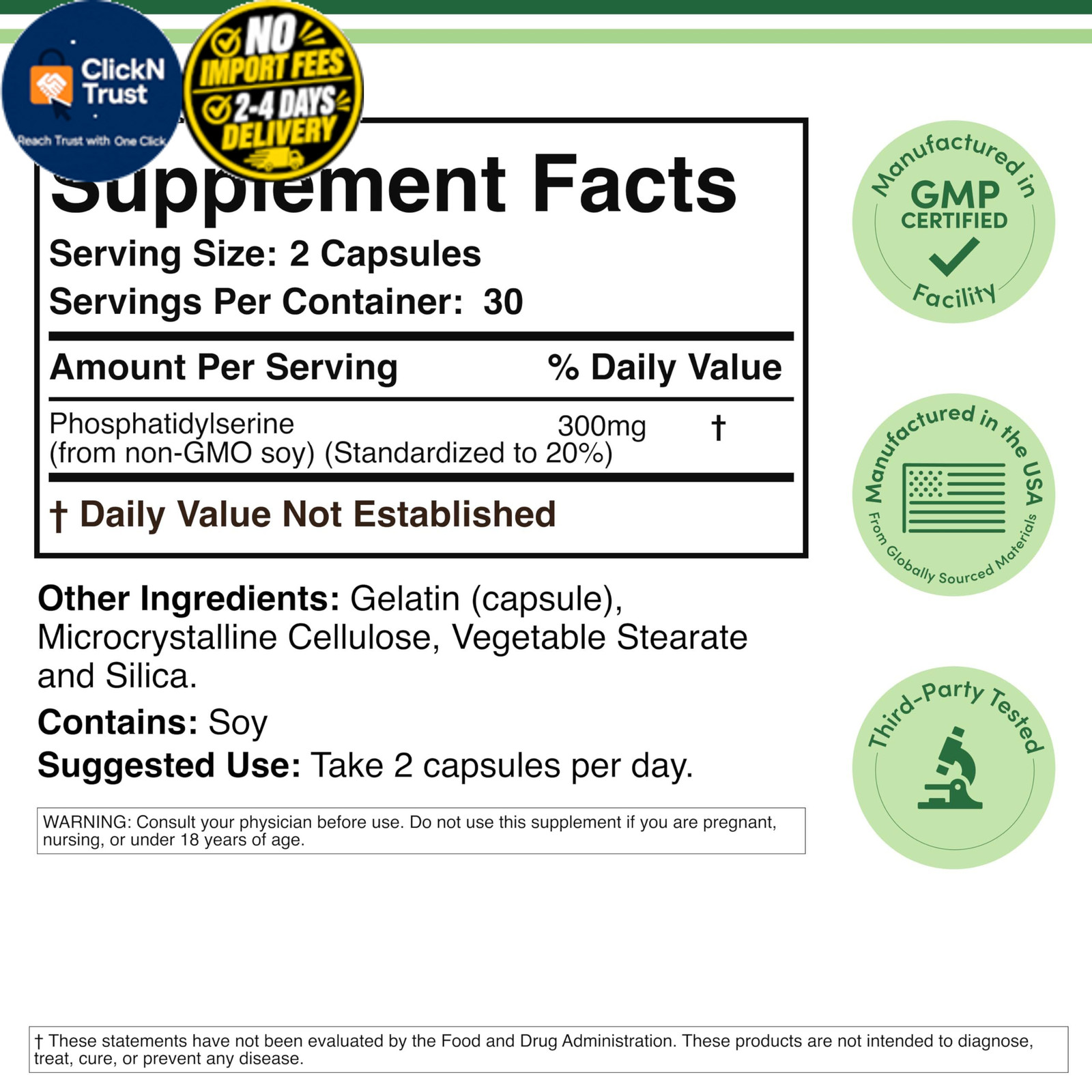 PhosphatidylSerine Supplement 300mg Per Serving, 60 60 Count (Pack of 1)