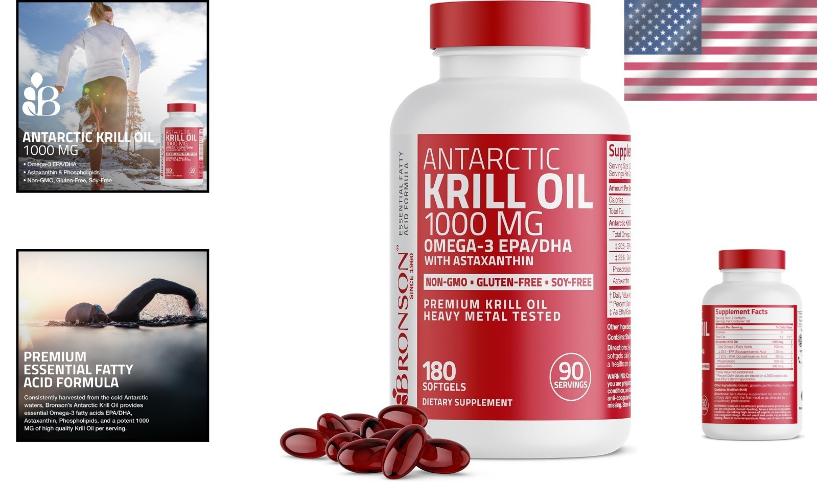 1000 mg Antarctic Krill Oil with Astaxanthin, 180 Softgels – Non-GMO & Soy Free