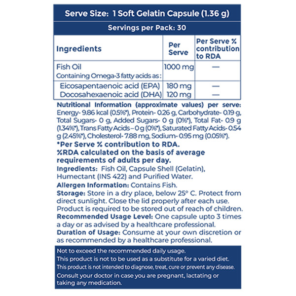 Siens by Dabur Omega 3 Fish Oil Capsule | Daily Heart Brain And Wellness Support