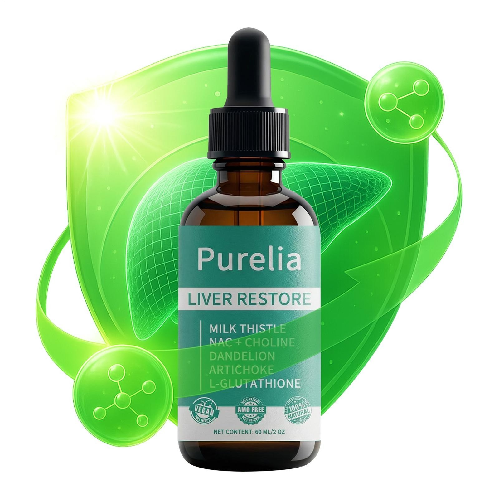 Purelia Liver Restore, Complete Liver Support Supplement with Milk Thistle, Dand