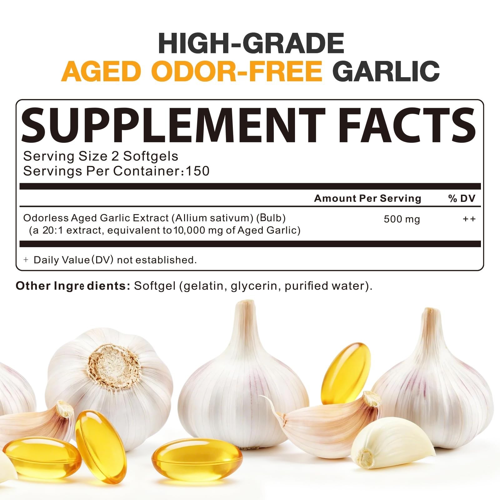 Aged Garlic Extract 300 Count – Non-GMO Softgels for Daily Wellness & Heart Heal