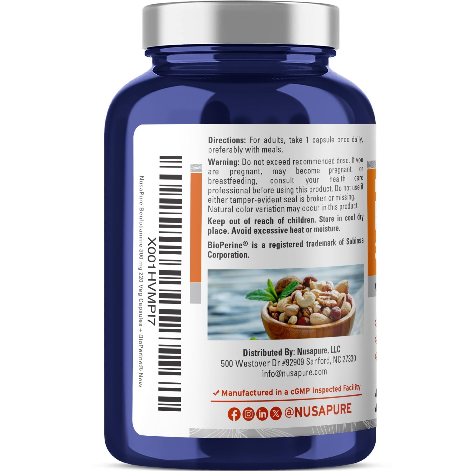 Benfotiamine 300mg Veggie Caps 220 Count – Non-GMO, Vegan, with Bioperine