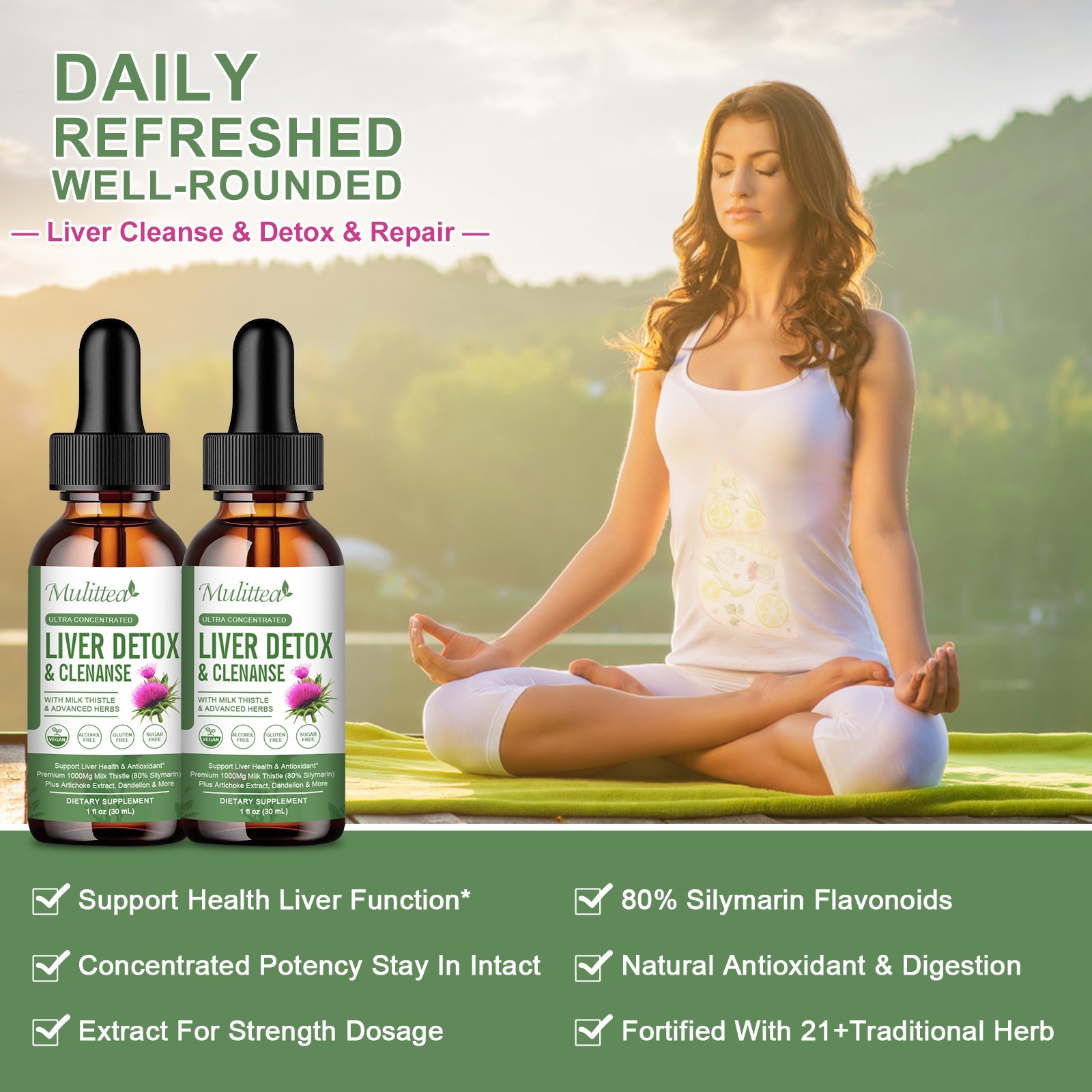 Liver Cleanse Detox Support Liquid Drop Advanced Herb Extract, Vegan Sugar-Free