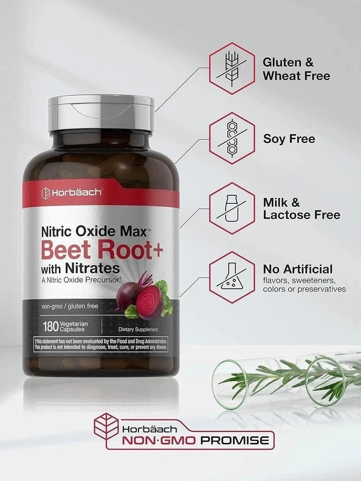 3 PACKS Nitric Oxide Beet Root Capsules | With Nitrates | 180 Count |by Horbaach