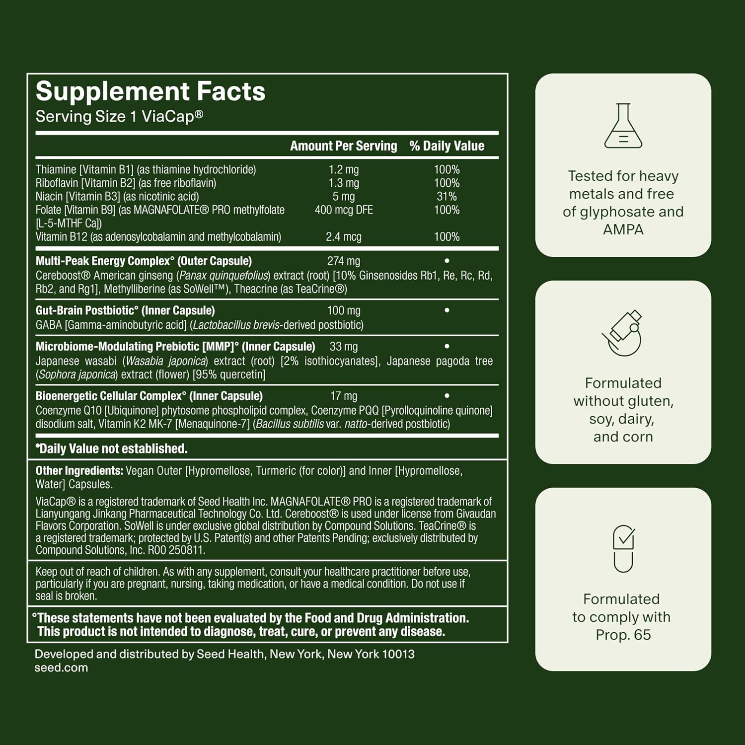 Seed AM-02 Energy + Focus – Daily Nootropic Supplement for Women & Men – Fast-Ac