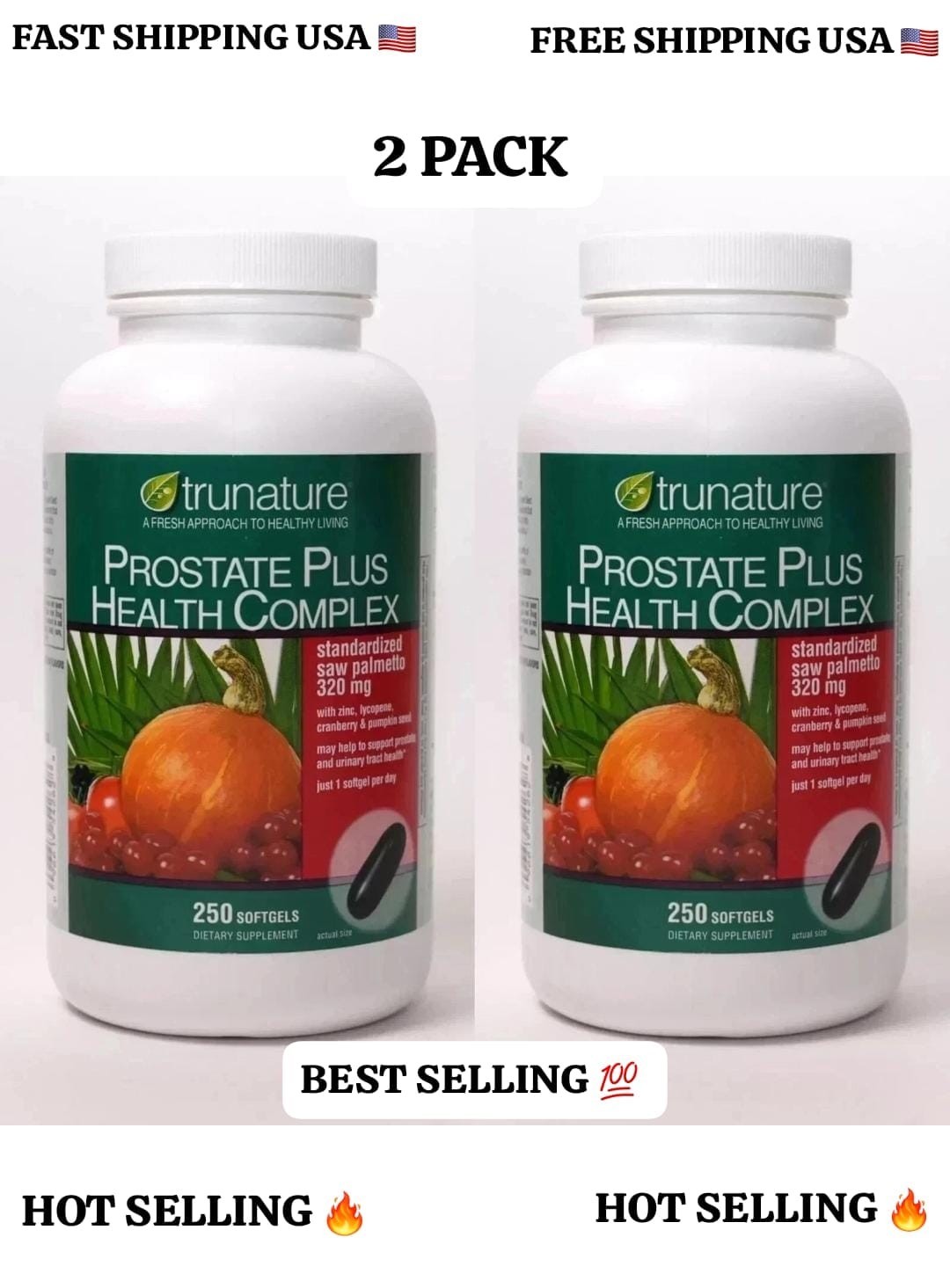 2 Pack Trunature Prostate Plus Health Complex 250 Softgels Dietary Supplement