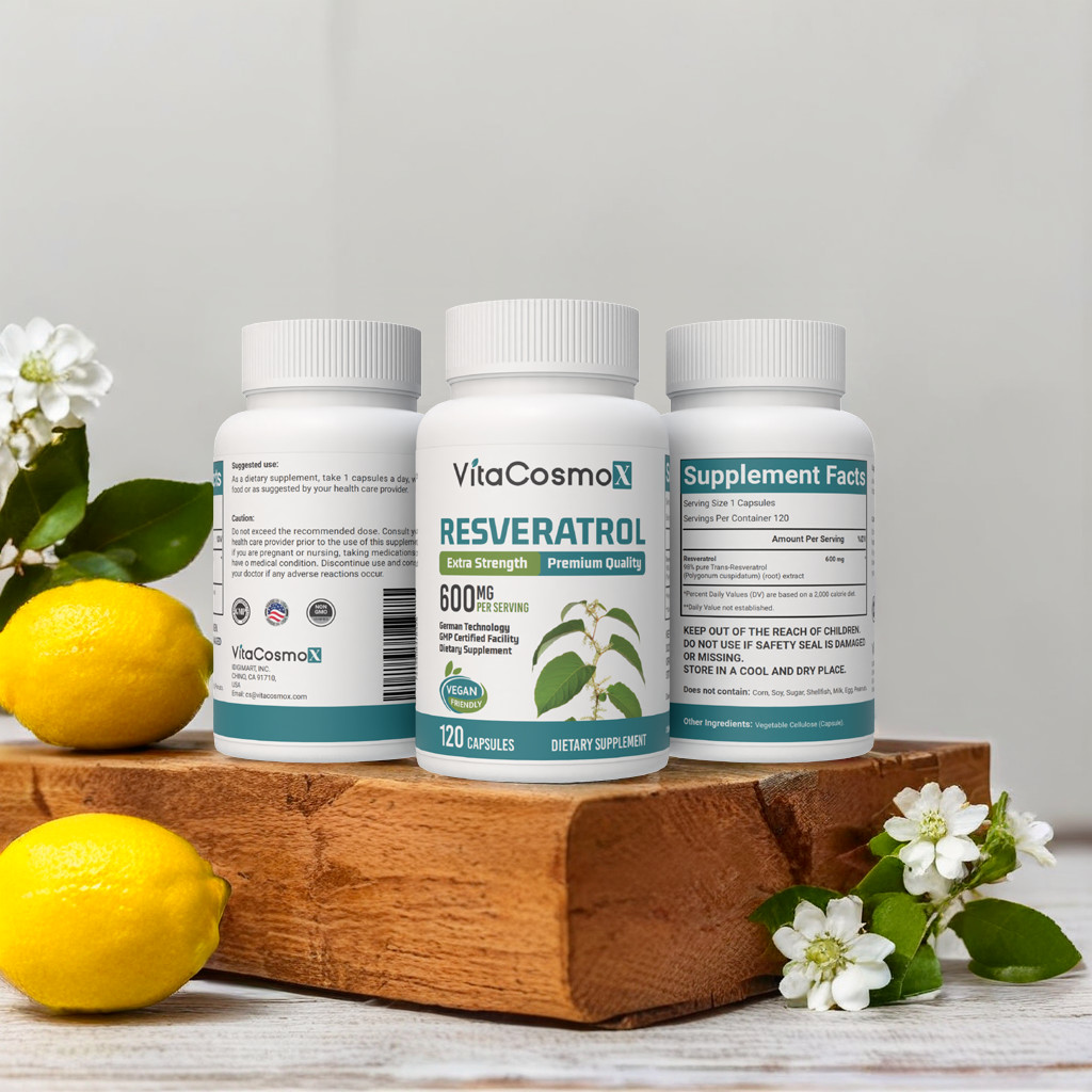 VitaCosmoX Resveratrol 600mg – 120 Capsules – Anti-Aging Antioxidant Supplement