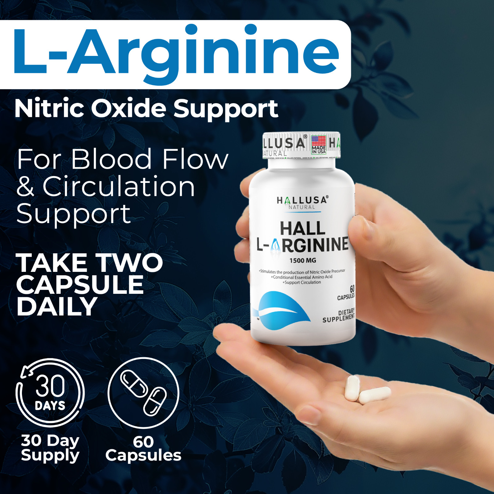 L- ARGININE – Muscle Support – Improves Blood Flow Better Erection – 60 Cap