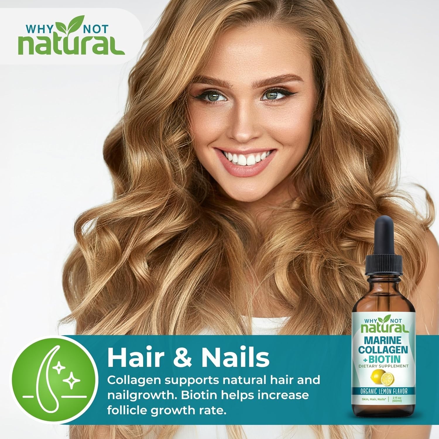Why Not Natural Liquid Collagen Plus Biotin Drops for 2 Fl Oz (Pack of 1)