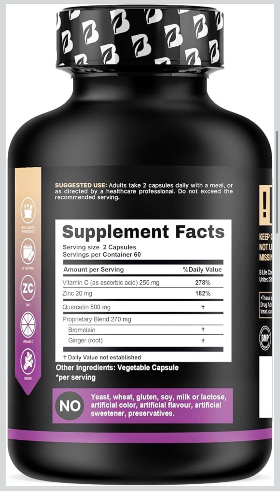 Quercetin 500mg Vitamin C, Zinc & Ginger – Quercetin with Bromelain Supplement