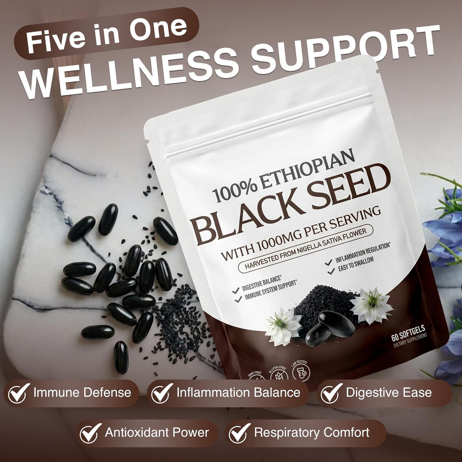 Resilia Ethiopian Black Seed Oil 1000MG Softgels 60 Counts Organic Natural