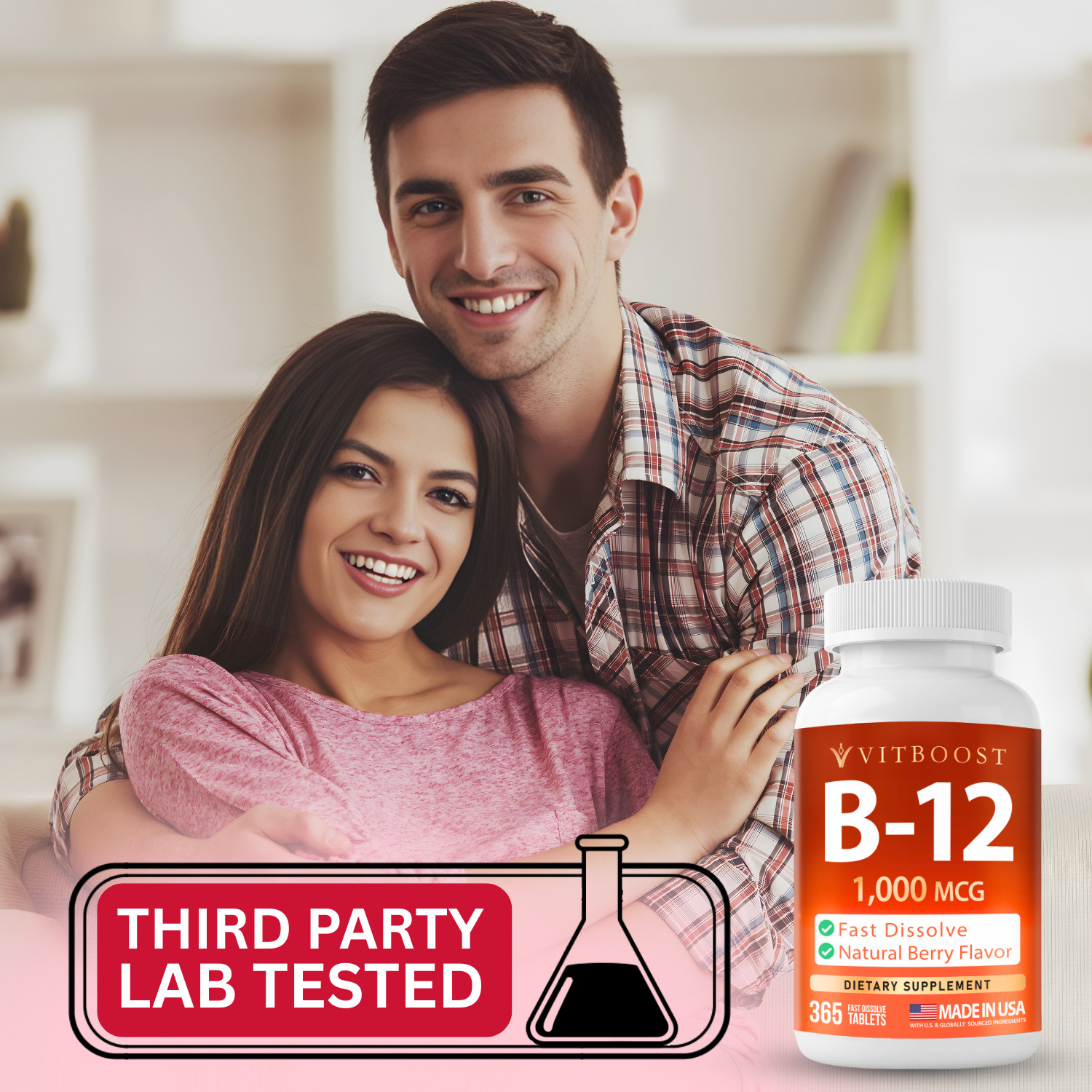 VITBOOST Vitamin B12 1000 mcg Chewable Tablets – 365 Count Natural Berry Flavor