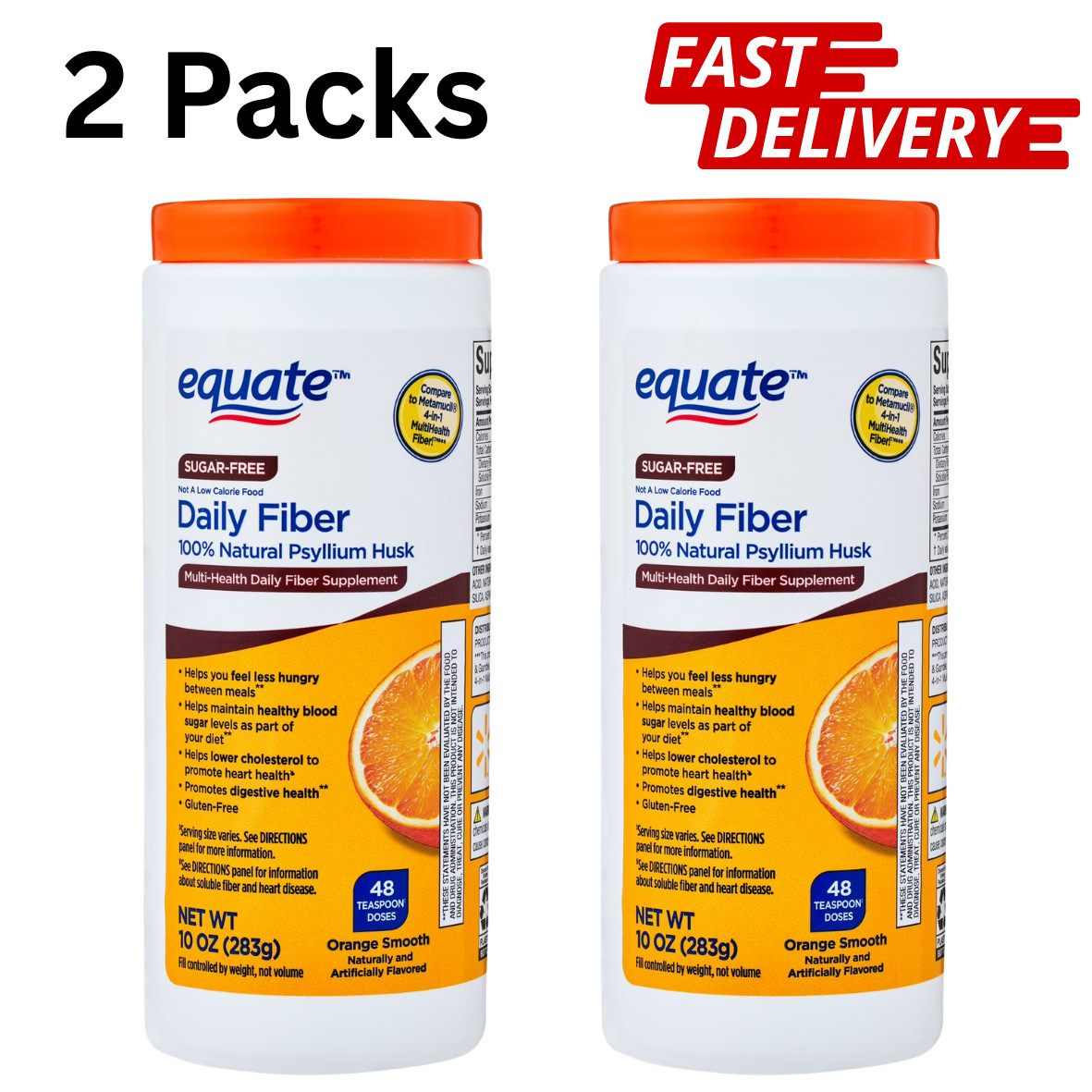 Equate Daily Fiber 100% Natural Psyllium Husk Fiber Supplement, Pack of 2