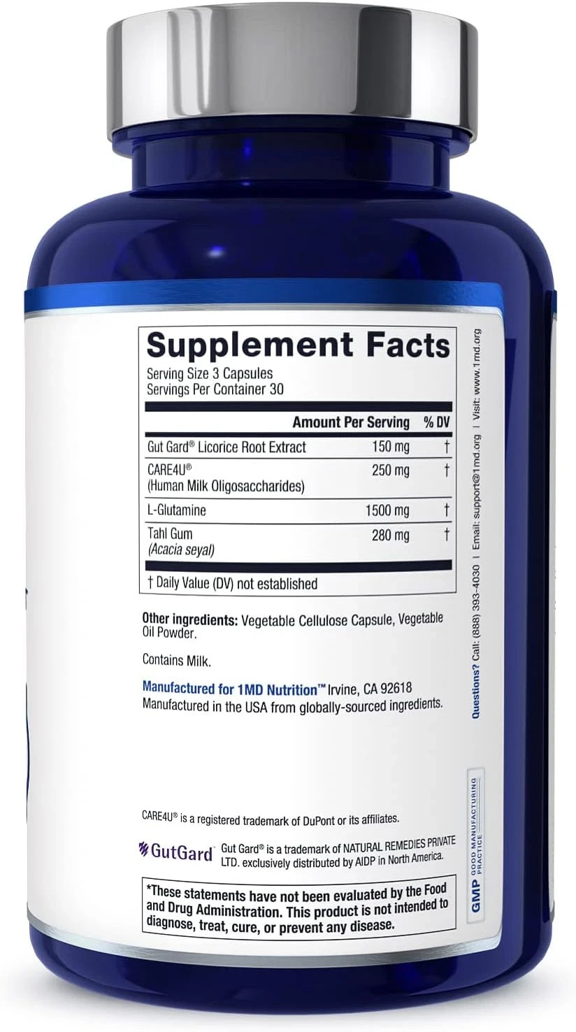 1MD Nutrition GutMD – L-Glutamine Capsules w/Prebiotic for Gut Health – L Glutam