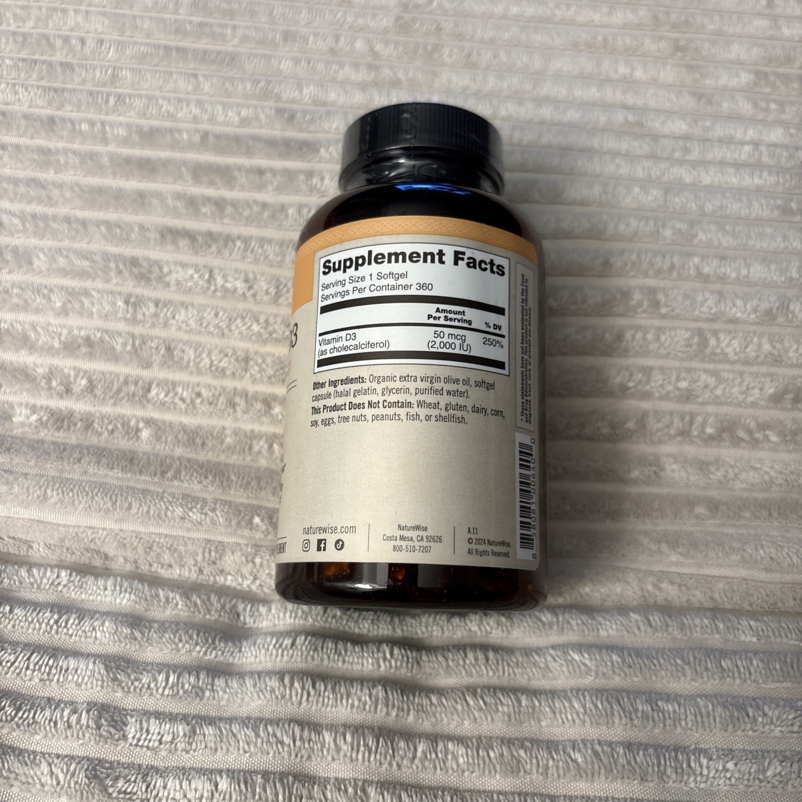 Naturewise Vitamin D3 5000 IU Softgels – 360 Count Exp 04/2028 NEW