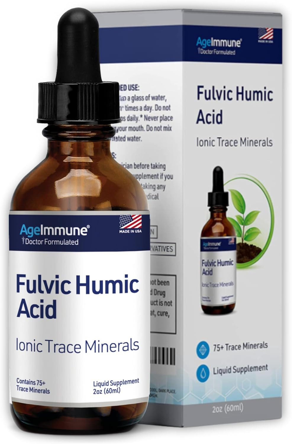 Fulvic Humic Acid 75 + Trace Minerals Liquid Supplement – Plant Derived in US…