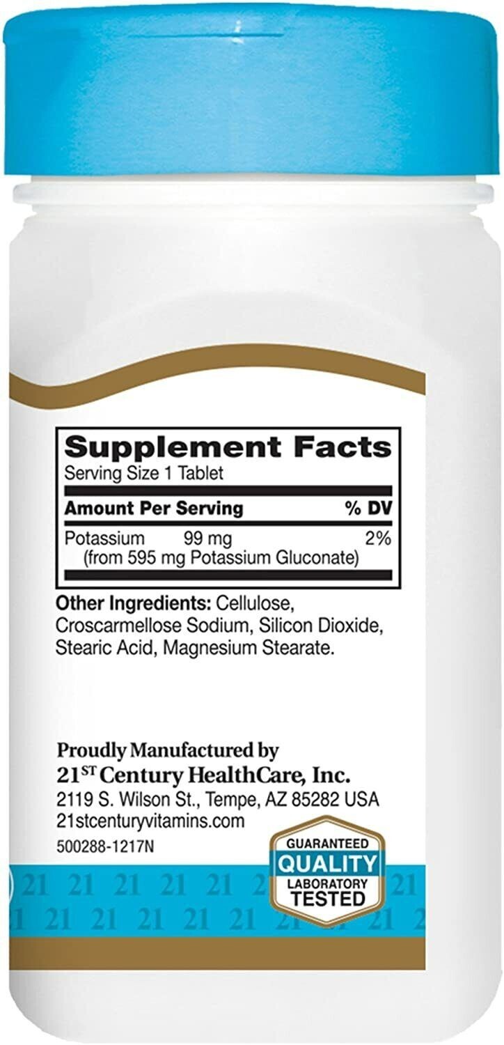 21st Century Potassium Gluconate 595mg Tablets 100ct – 3 Pack – Exp 01-2025