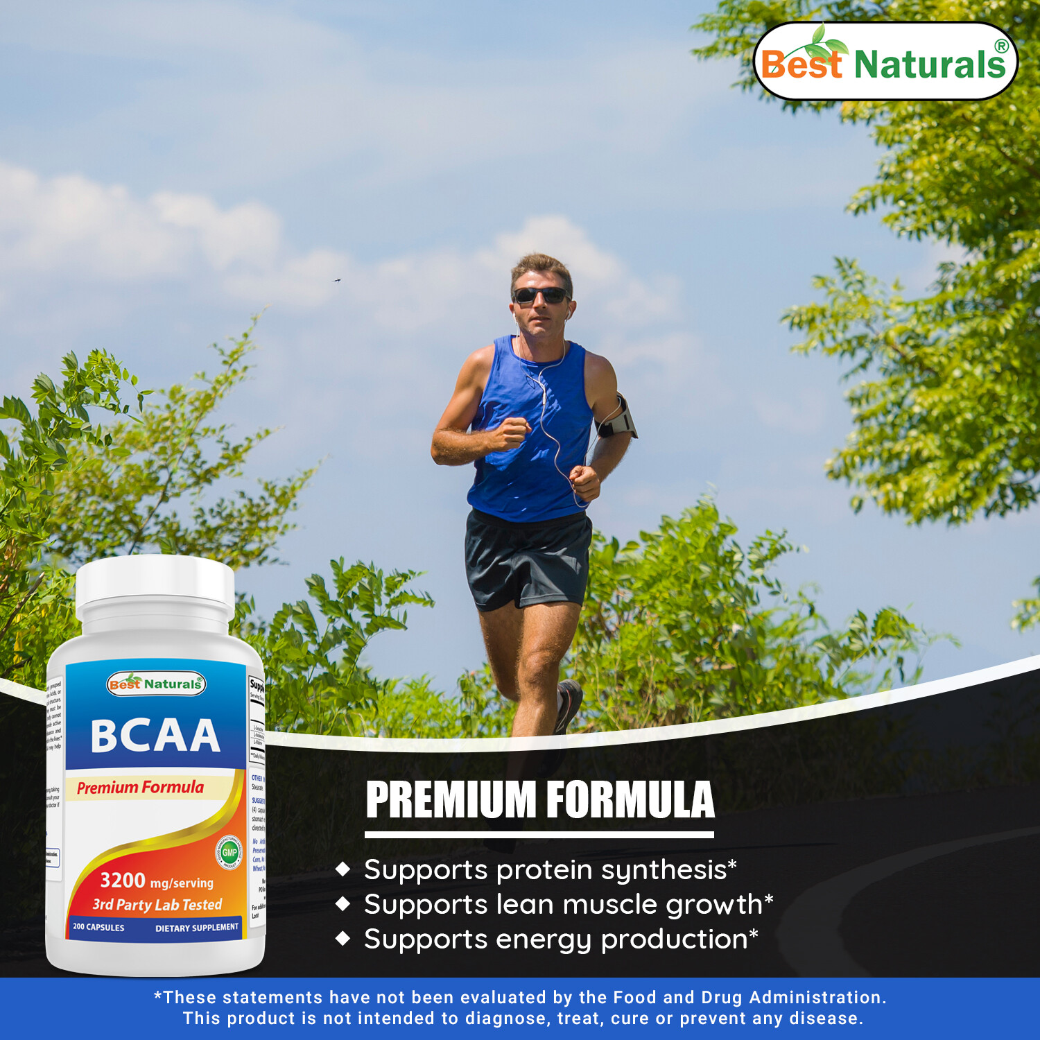 Best Naturals BCAA Branch Chain Amino Acid, 3200mg per Serving, 200 Capsules