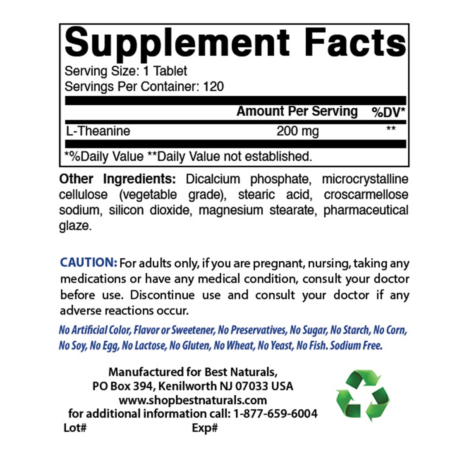 Best Naturals L-Theanine 200 mg 120 Tablets