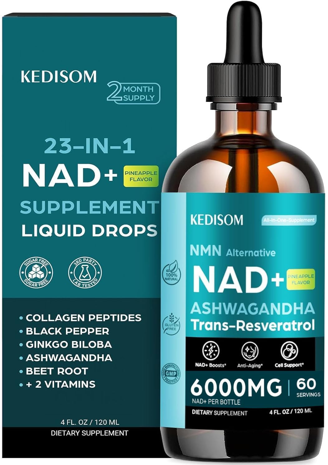 Liposomal NAD Supplement – Total 6000Mg NAD+ Blend Liquid Drops with Resveratro