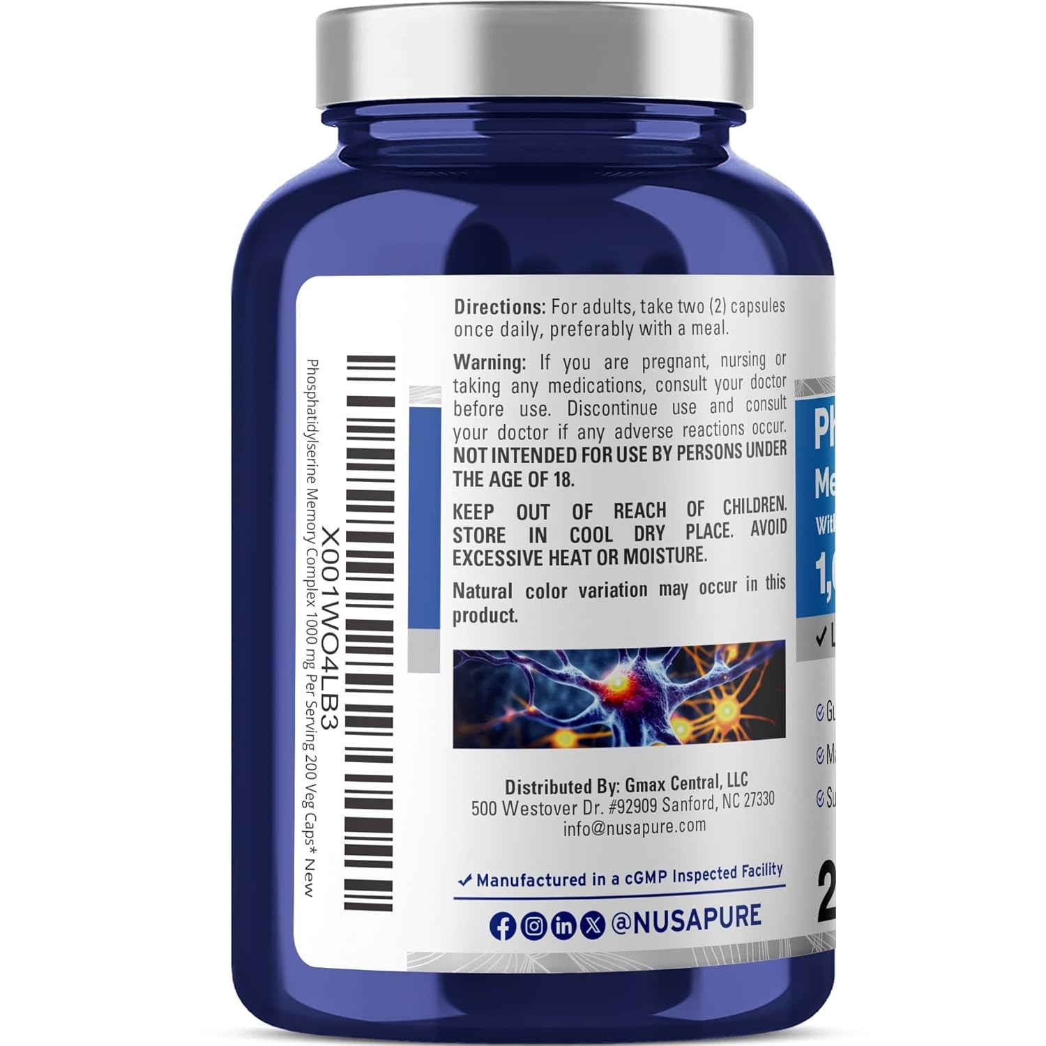 NusaPure Phosphatidylserine Memory Ultimate Complex 1000mg 200 Vegetarian Caps (