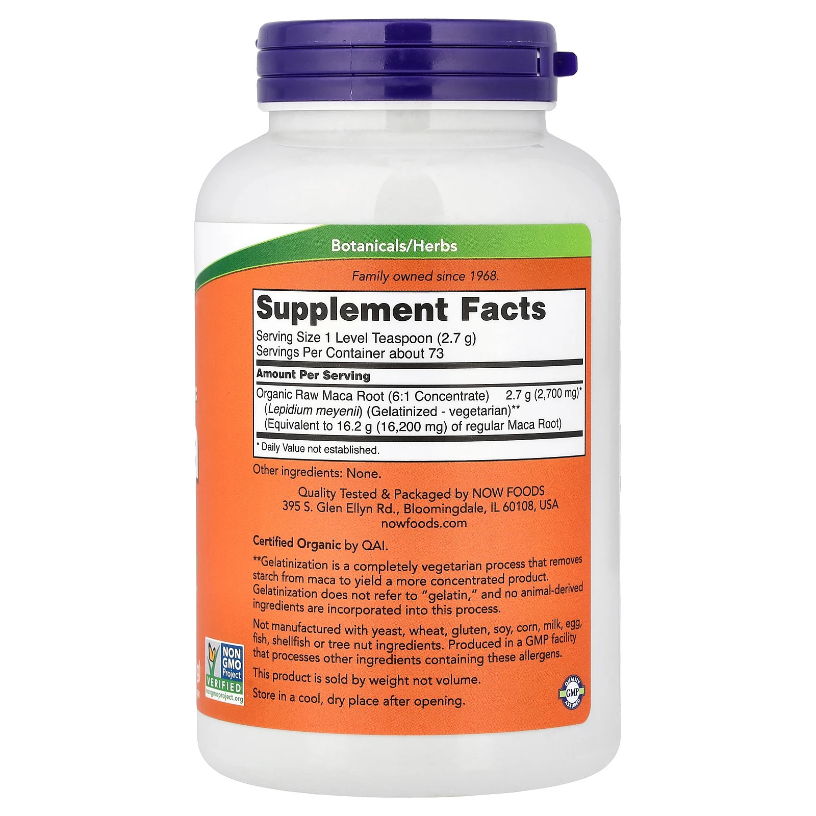 Now Foods Certified Organic Maca Pure Powder 7 oz 198 g GMP Quality Assured,