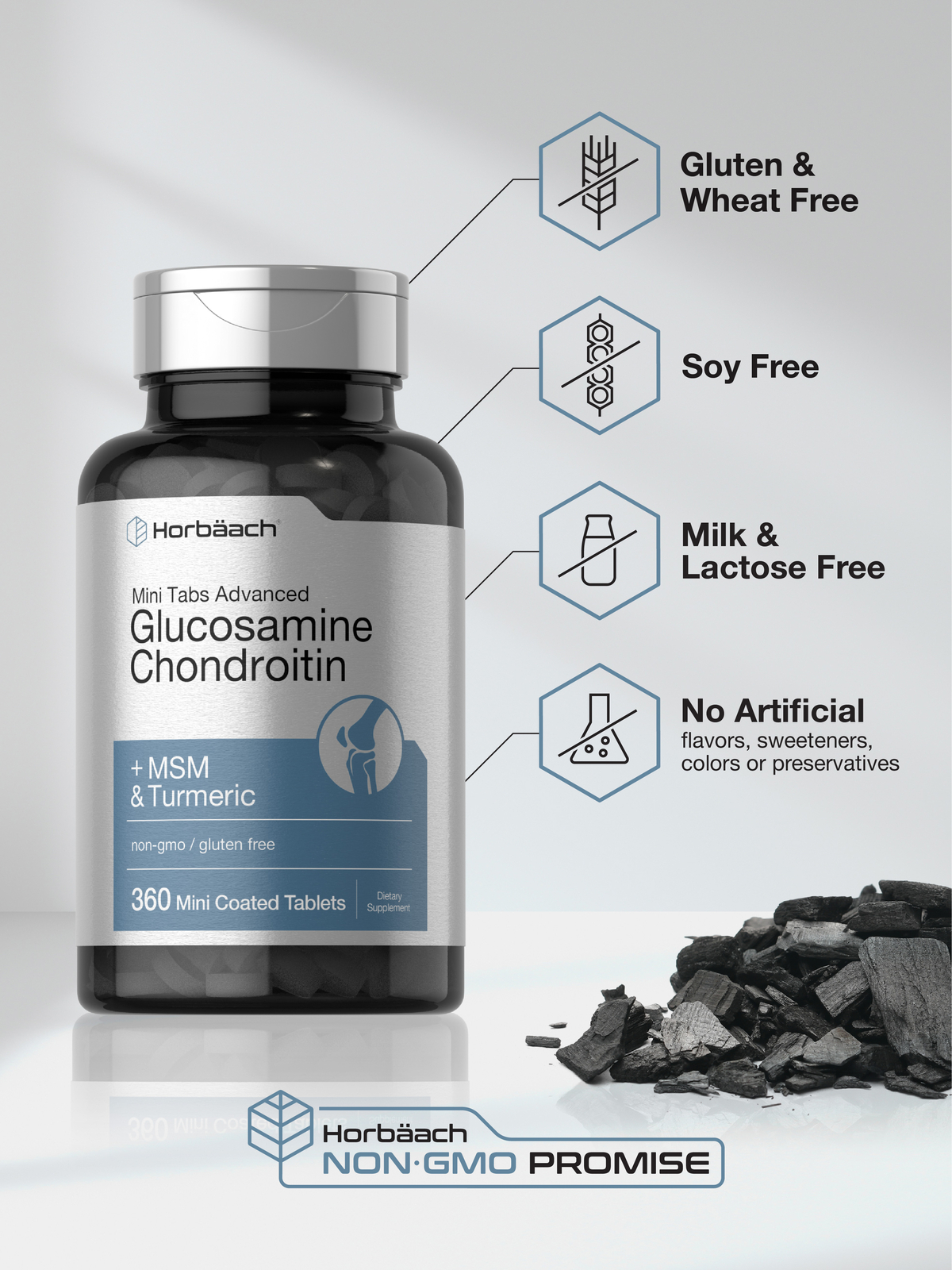 Glucosamine Chondroitin MSM Plus Turmeric | 360 Tablets | Non-GMO | by Horbaach
