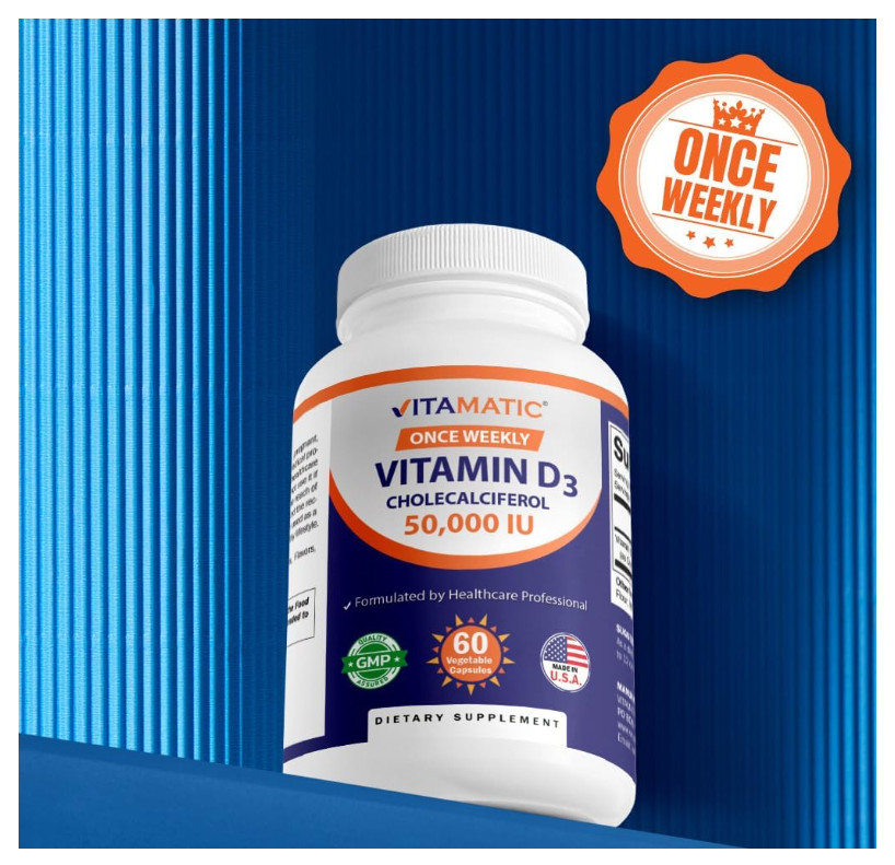 Vitamatic Vitamin D3 Once Weekly Dose 50 000 IU (Cholecalciferol) – 60 Veggie…