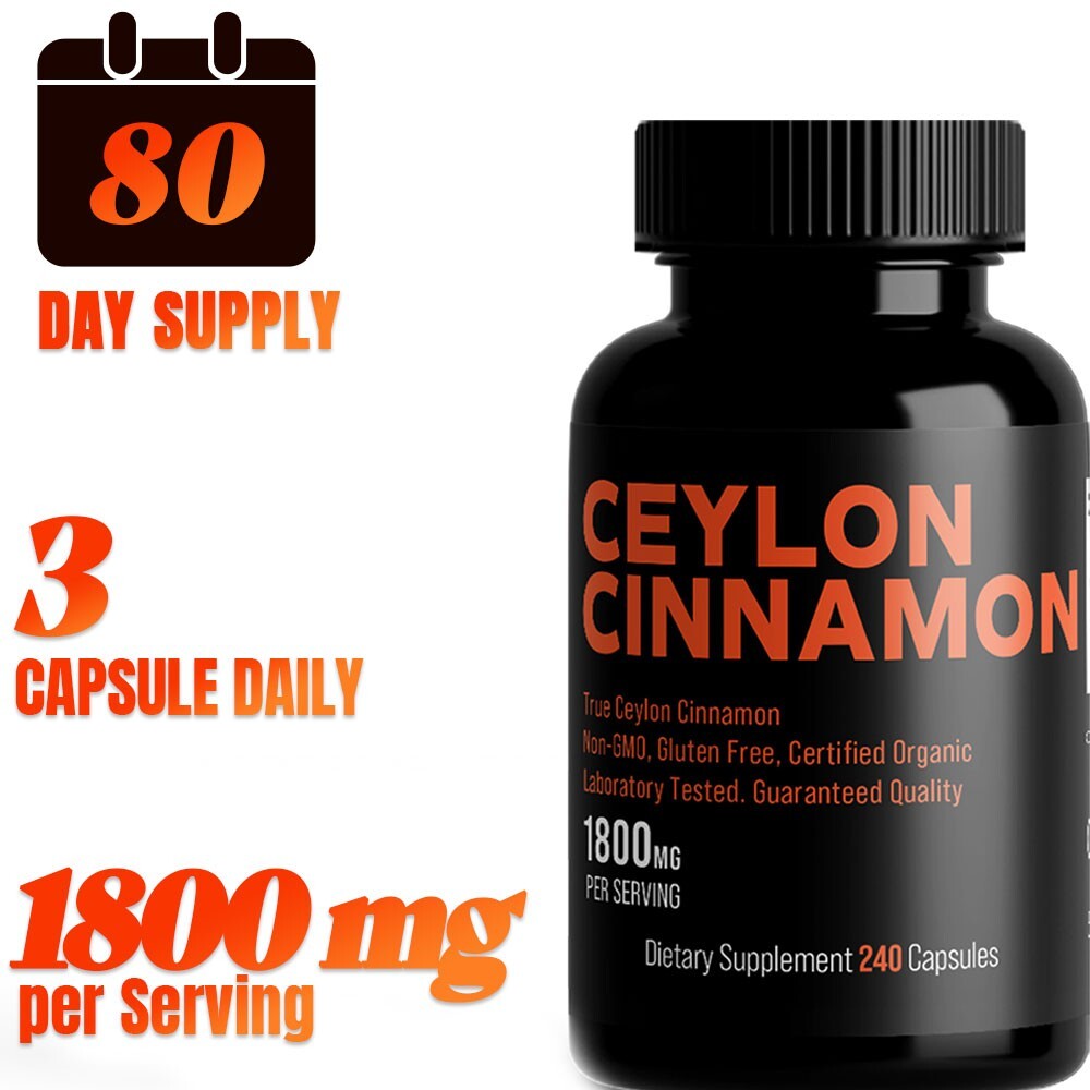 Organic Ceylon Cinnamon 1800mg | High Potency | 240 Capsules | GMP Certified