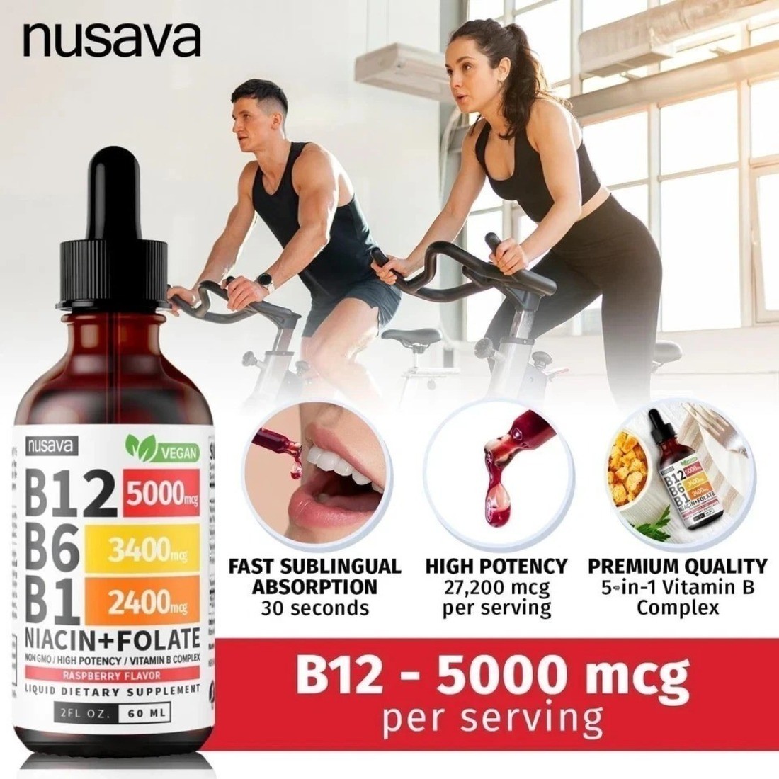 Vitamin B12 Liquid Drops B6 B1 Niacin Folate Methylated Formula