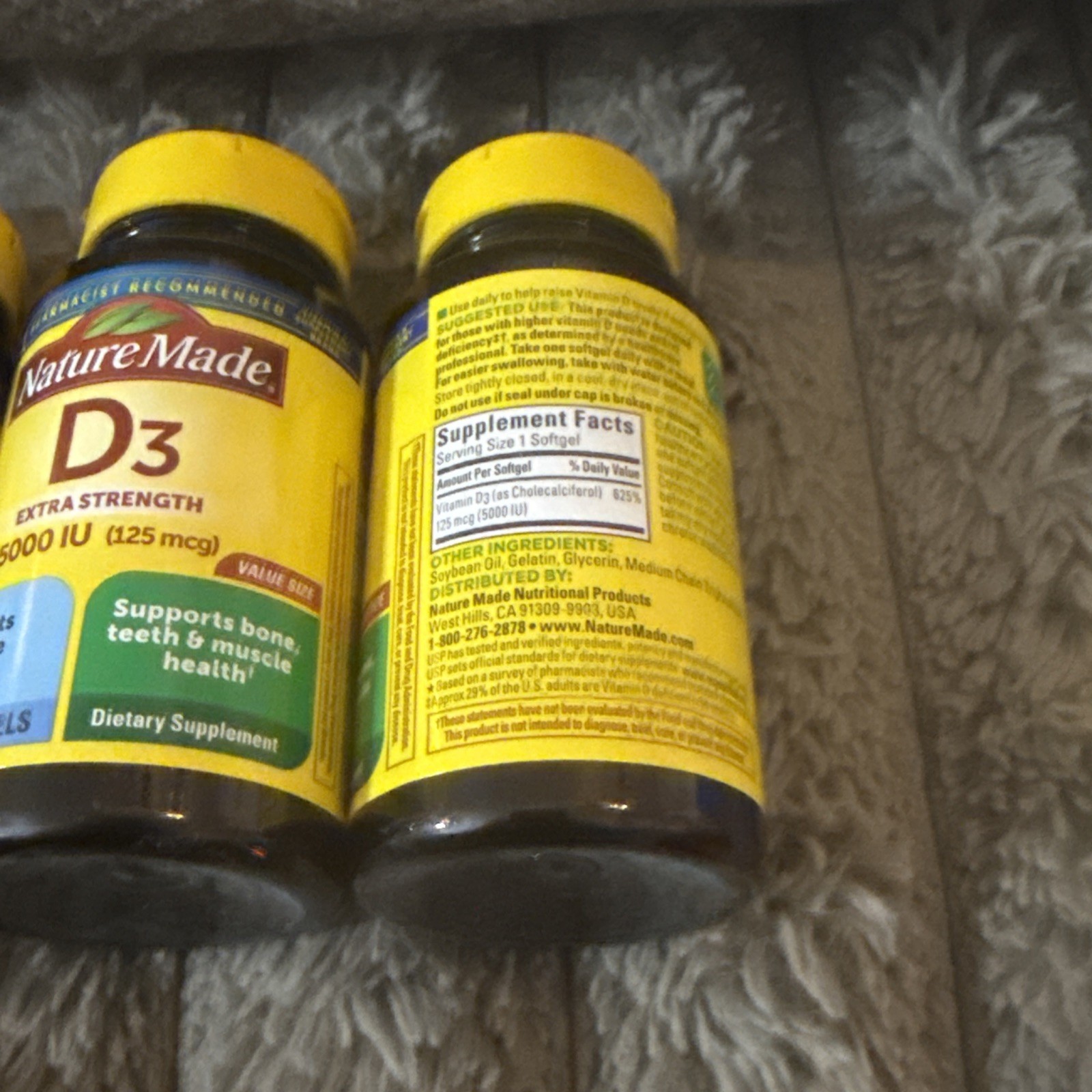 Nature Made -Vitamin D3 5000 IU(125mcg) Extra Strength 180 Count Each Lot of 6