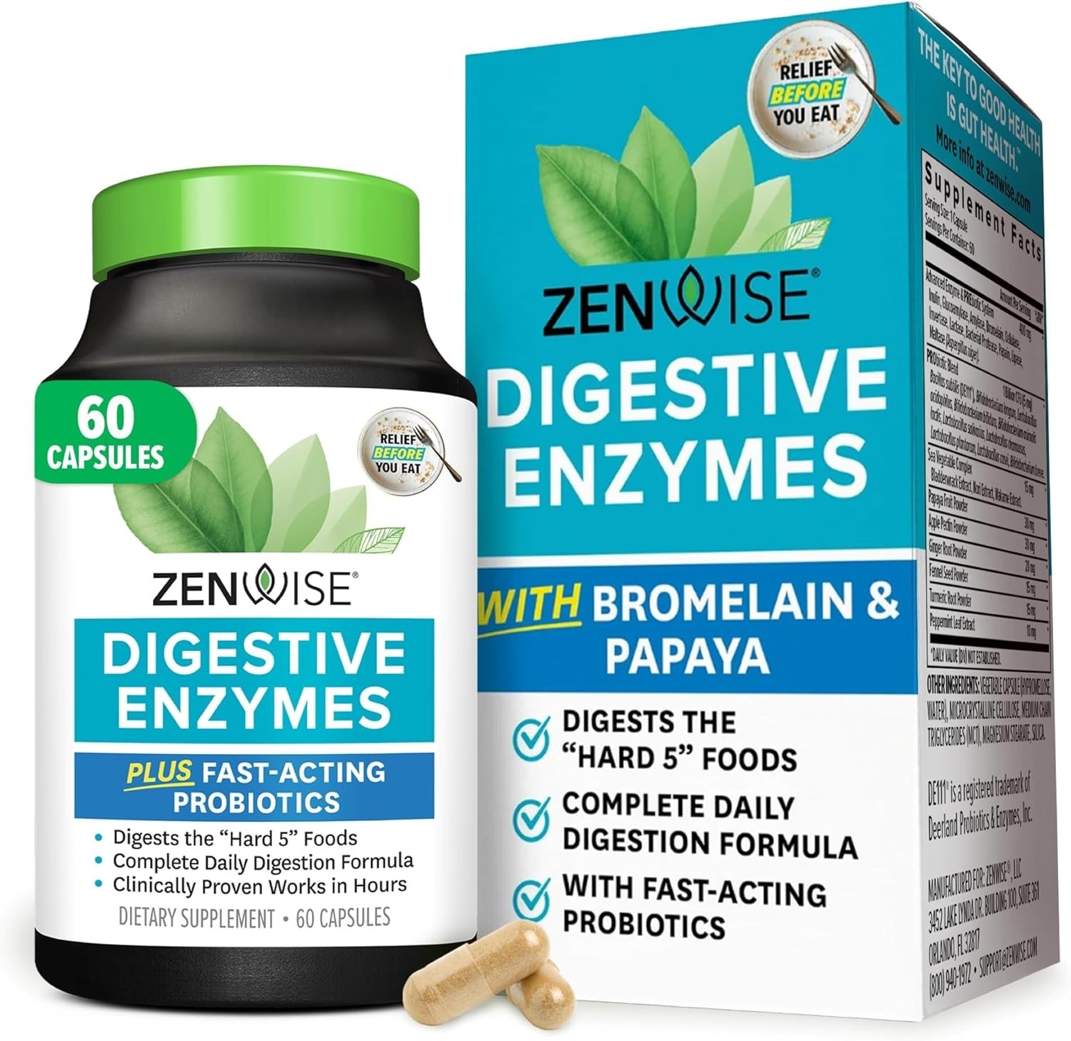 3-in-1 Digestive Health Supplement with Multi Enzymes & Probiotics – 60 Count