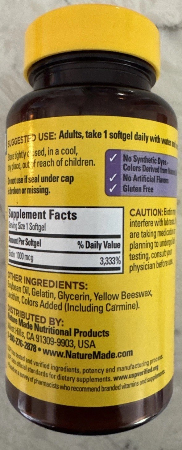 Biotin NATURE MADE 1000mcg 120 softgels Exp 10/2026