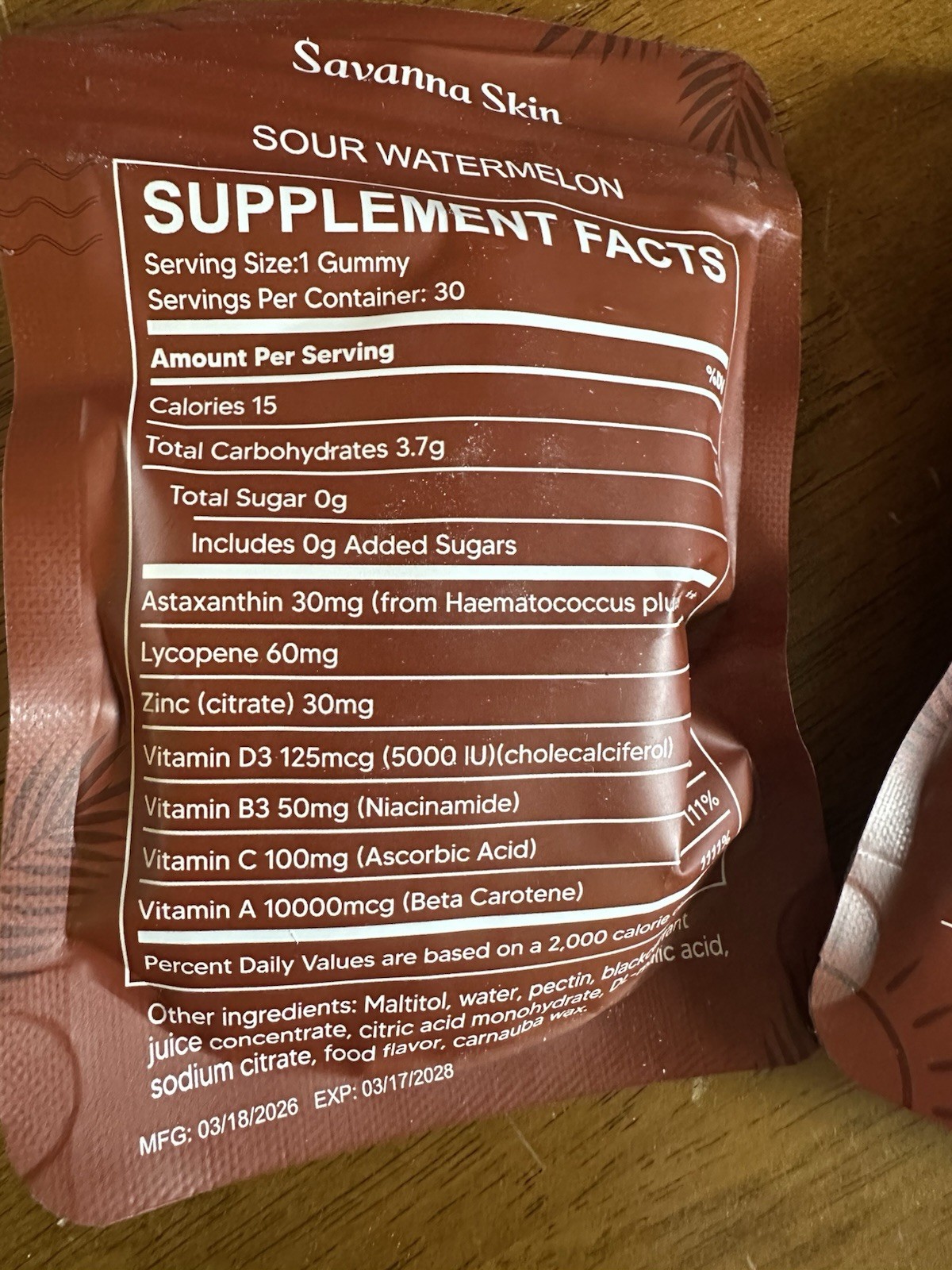 Savanna Skin Sour Watermelon Tanning Vitamin Gummies, 3 packs. Unisex Adult
