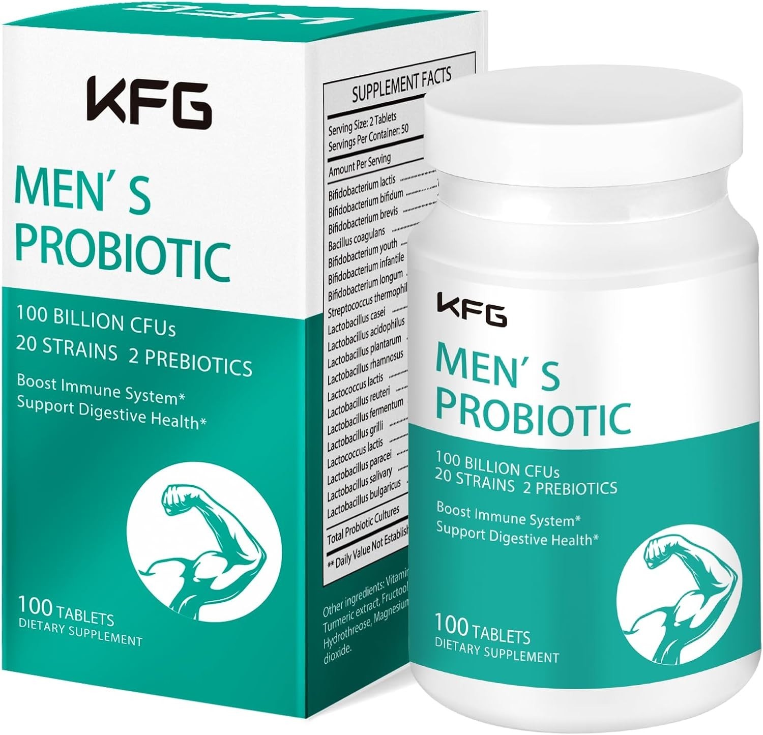 Probiotics Supplement 100 Billion CFU 20 Strains, 2 Prebiotics & Digestive Enzym