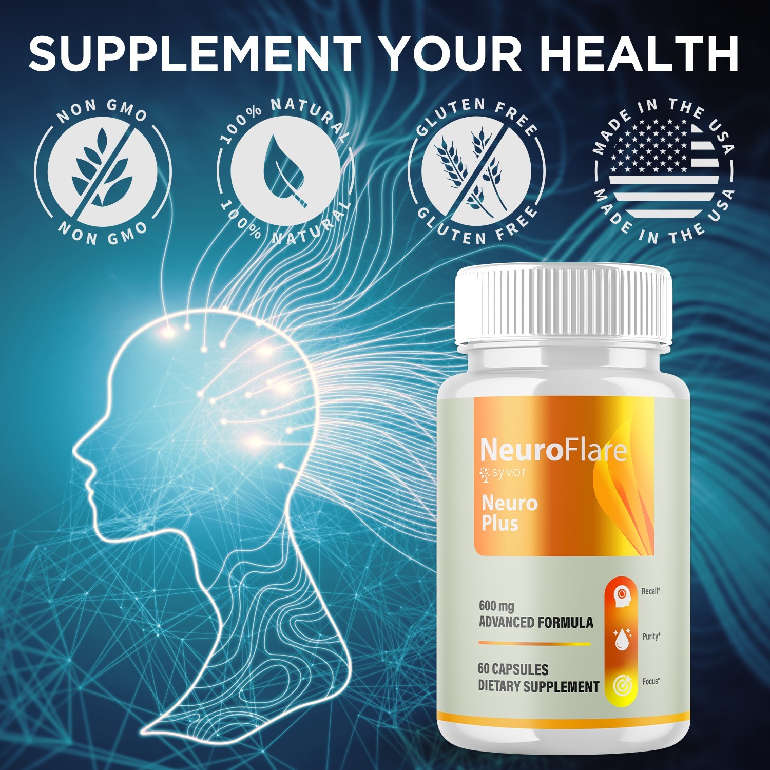 (5 Pack) Neuro Flare Nootropic All Natural Super Nerve Supplement 300 Capsules