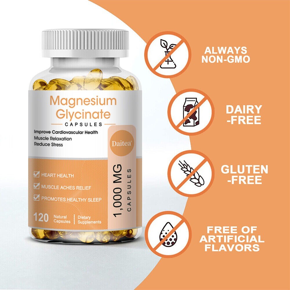 Magnesium Glycinate 1000mg – 30/60/120 Capsules For Sleep, Muscle & Heart Health