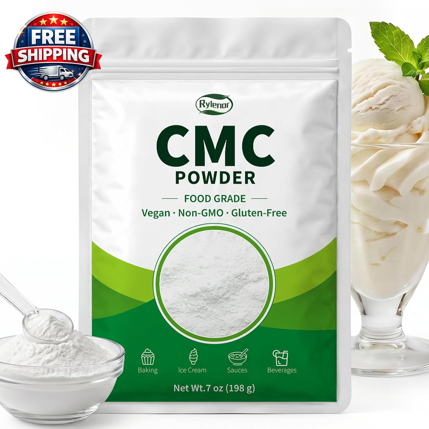100% Pure CMC Powder CMC Para Helados for Fondant, Ice Cream Stabilizer – 7Oz Ce