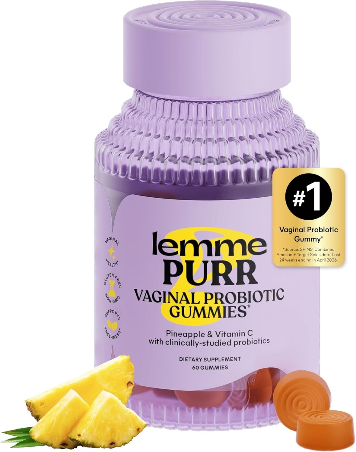 Lemme Purr Women Vaginal Probiotic Gummies pH Balance Yeast Flora Vitamin C 60ct