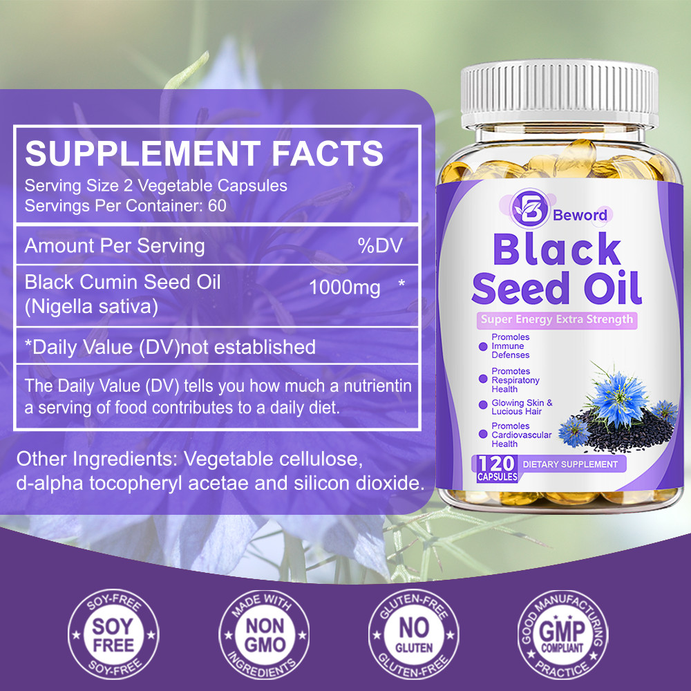 Black Seed Oil Capsules – 100% Pure Organic COLD PRESSED Cumin Nigella Sativa