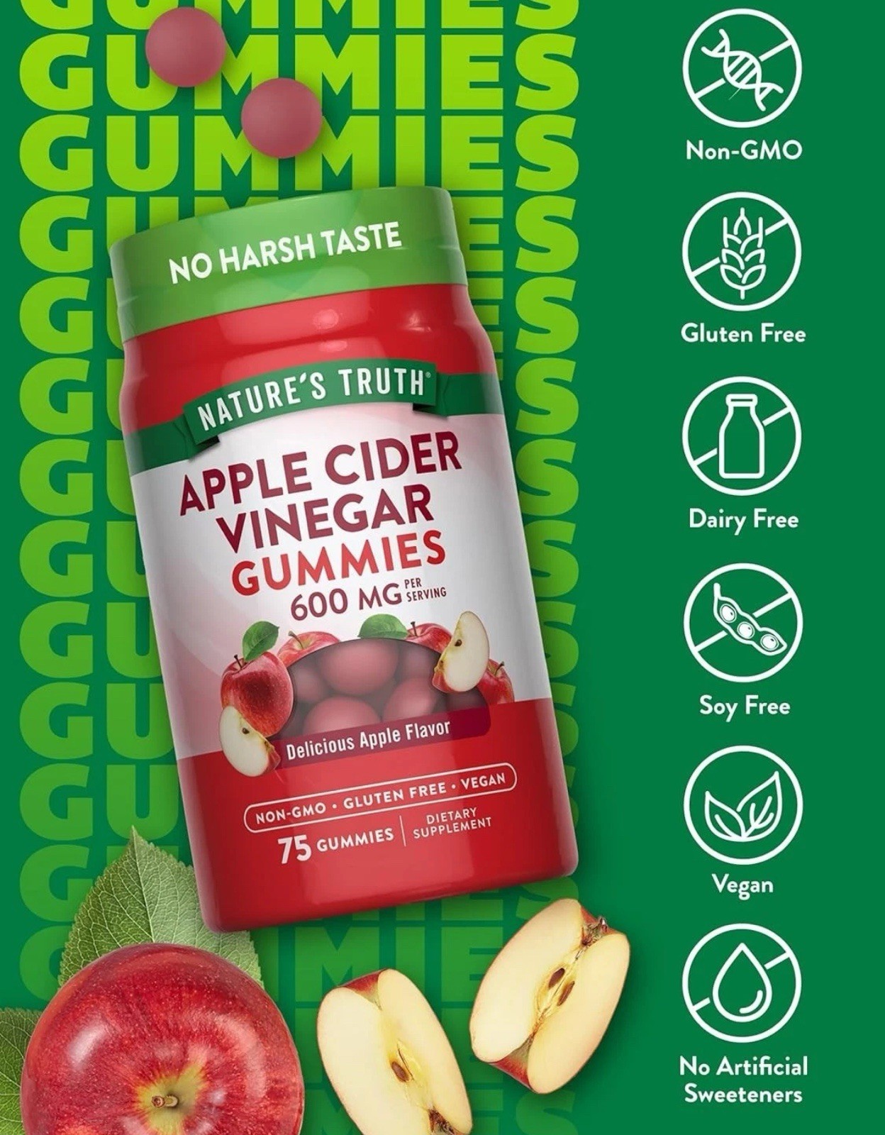 2 Pack Nature’s Truth Apple Cider Vinegar Vegan 150 Gummies (2×75) 600mg Exp2027